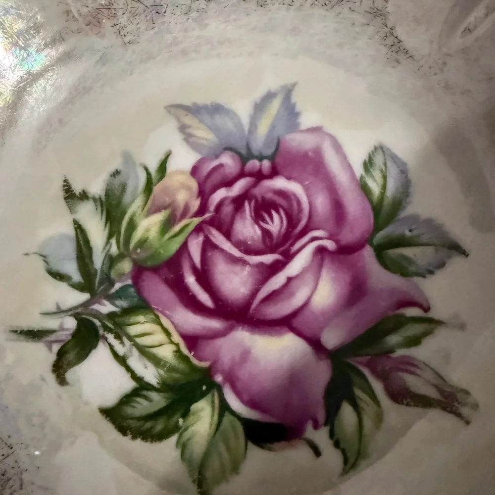 Decorative Floral Porcelain Serving Bowl - Pink Rose